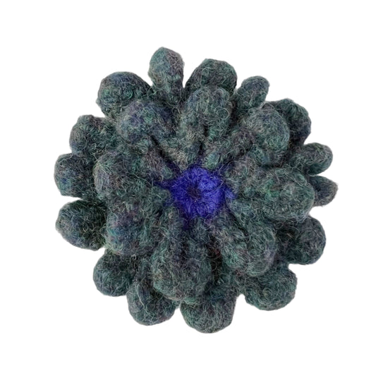 Emerald Green Cobalt Center Felted Crochet Wool Flower Flower Brooch