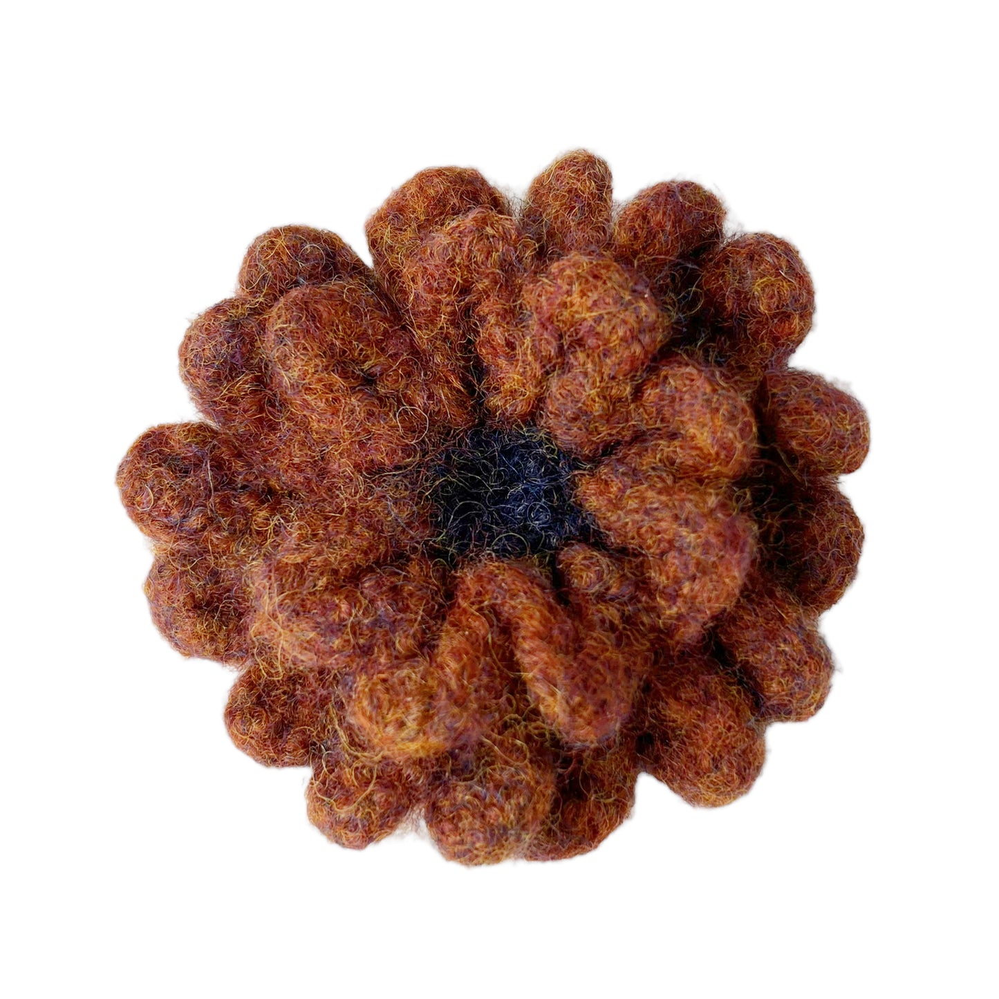 Felted Crochet Wool Flower Flower Brooch Rust Navy