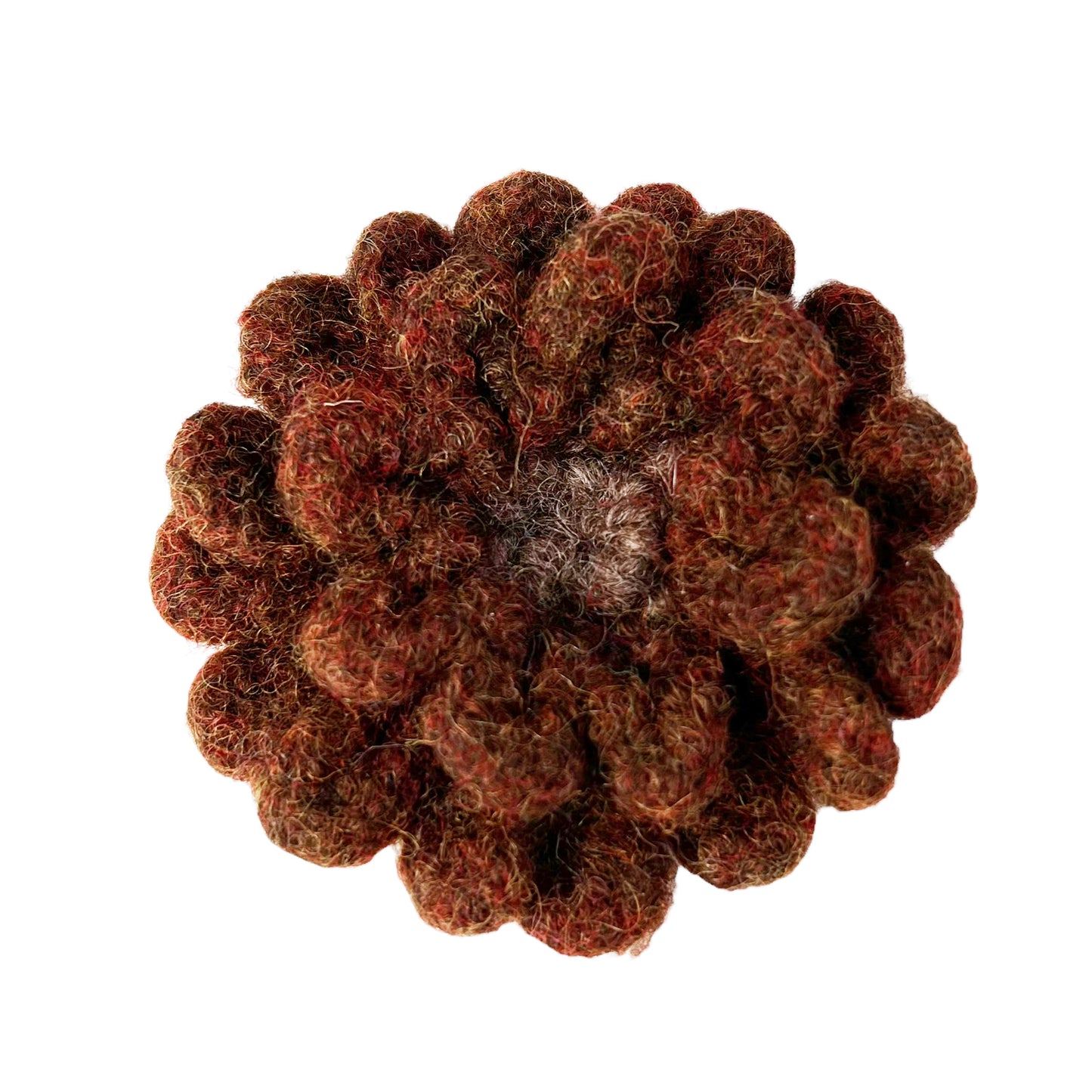 Felted Crochet Wool Flower Flower Brooch Rust Taupe