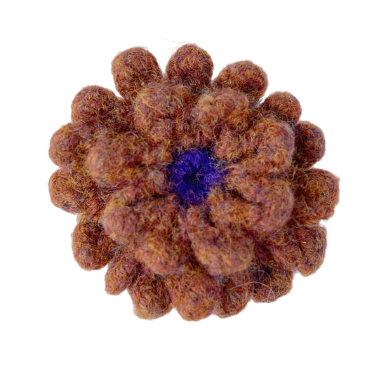 Felted Crochet Wool Flower Flower Brooch Rust Orange Purple