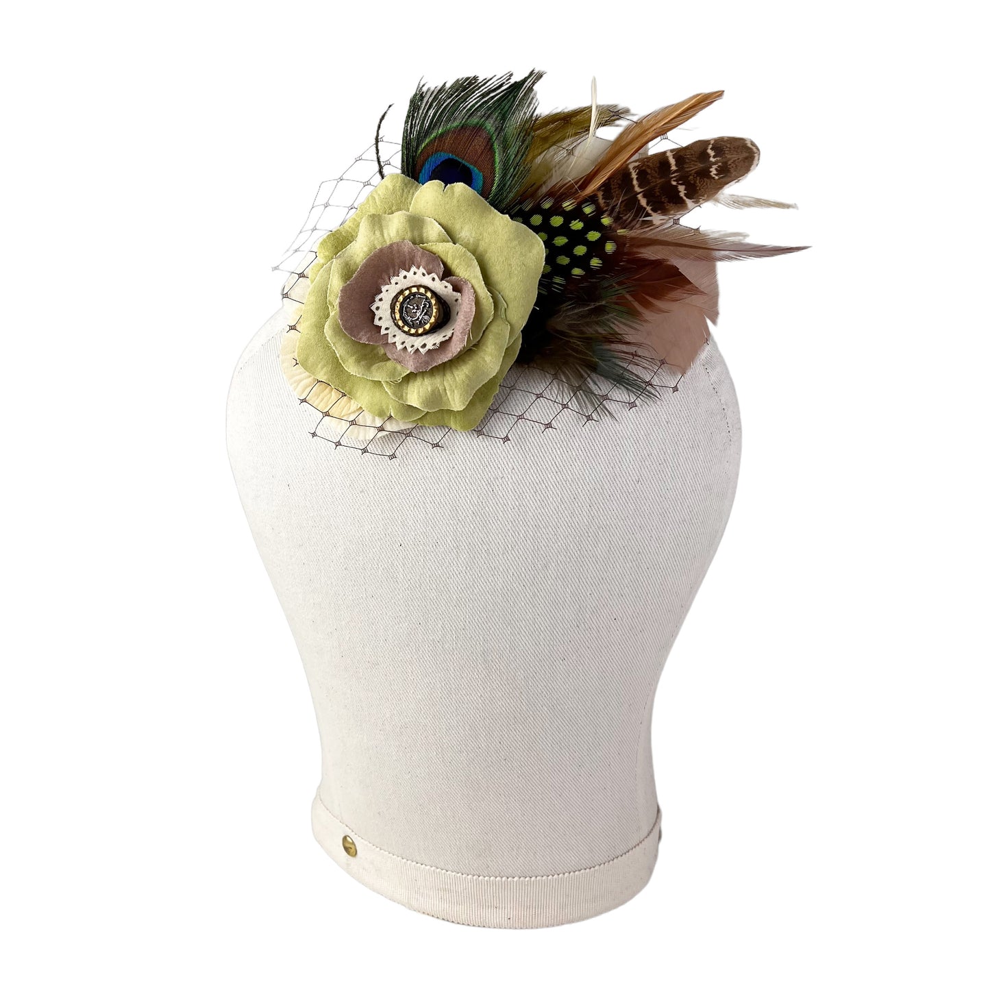 Rose Peacock Feather Fascinator Hair Clip Chartreuse Green