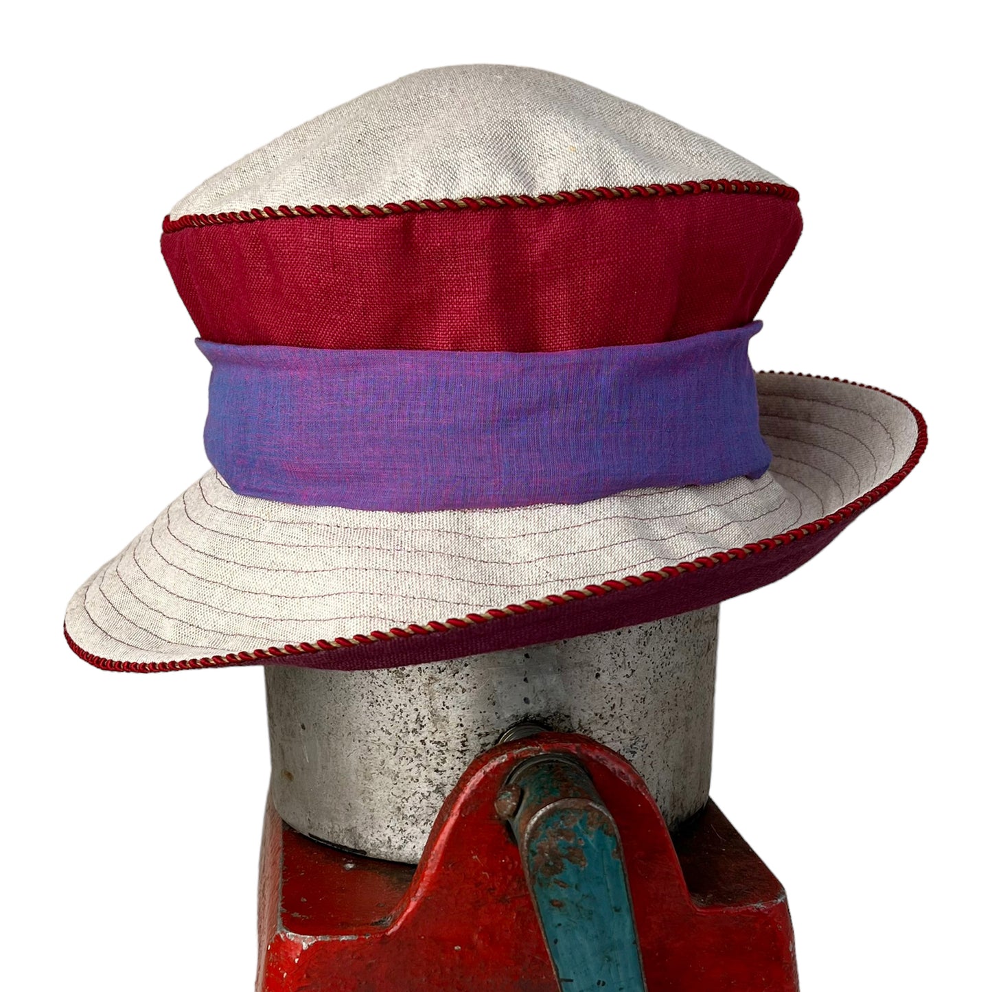Zinnia Design Linen Wide Rim Sun Hat Size Large Red