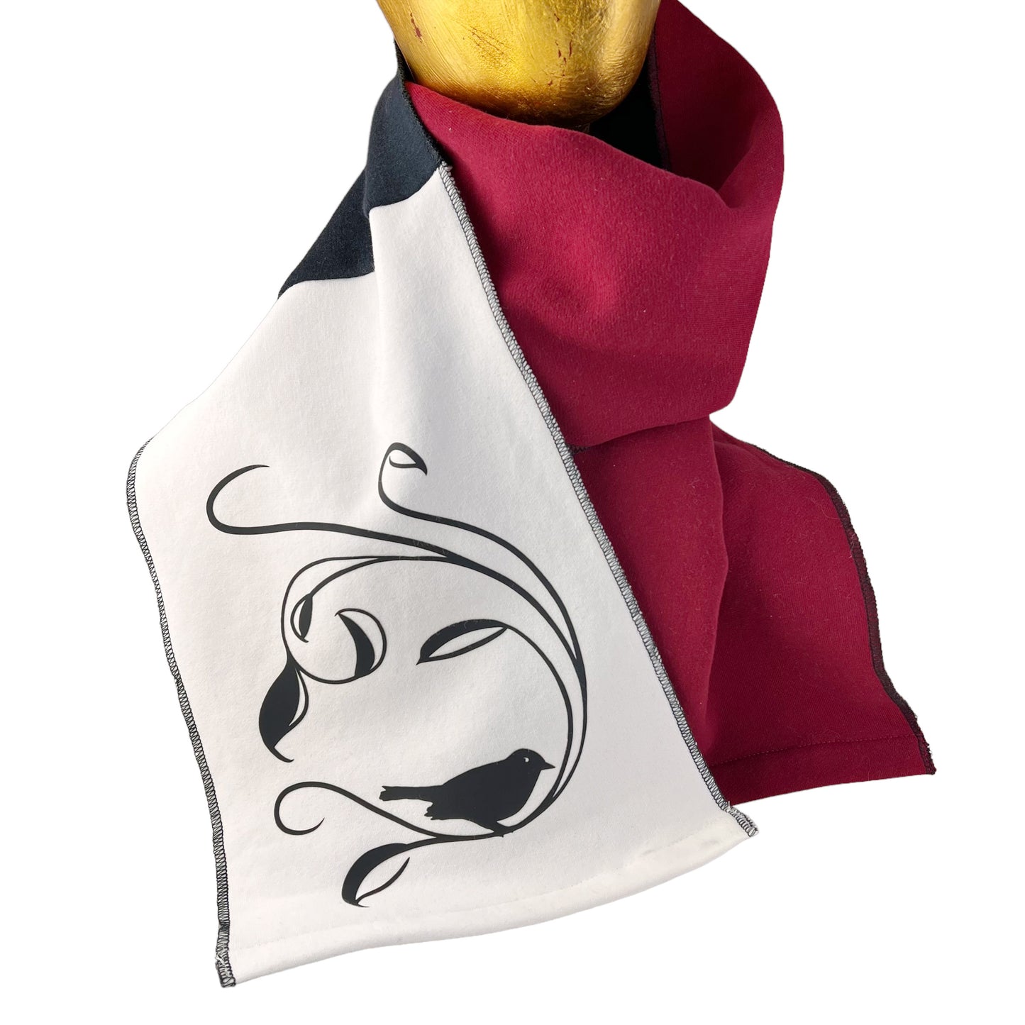 Cotton Fleece Scarf Bird on Vine