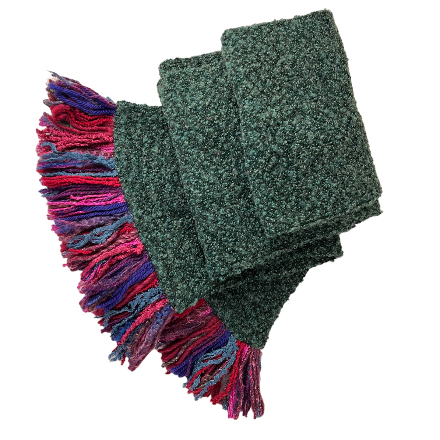 Boucle Double Knit Layer Fringe Scarf Emerald Green