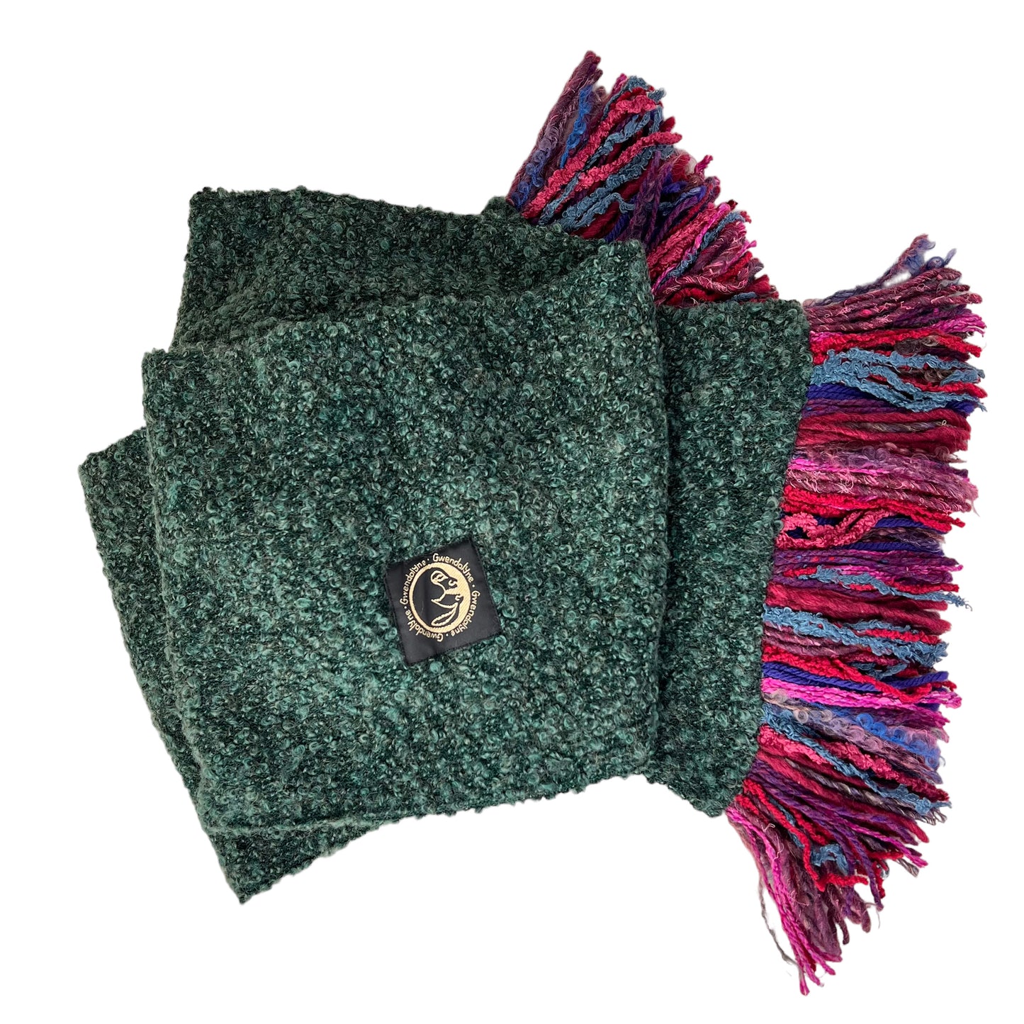Boucle Double Knit Layer Fringe Scarf Emerald Green