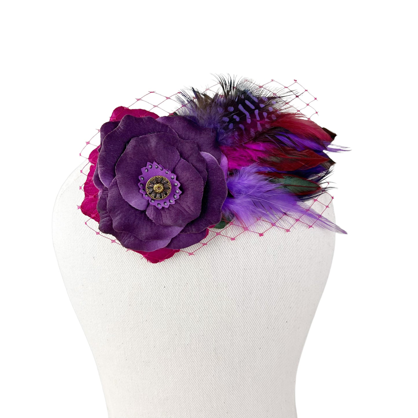 Rose Fascinator Hair Clip Dark Purple