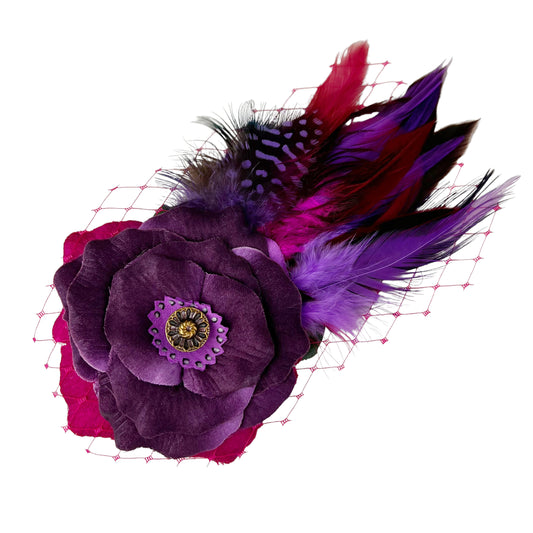 Purple Rose Fascinator Hair Clip