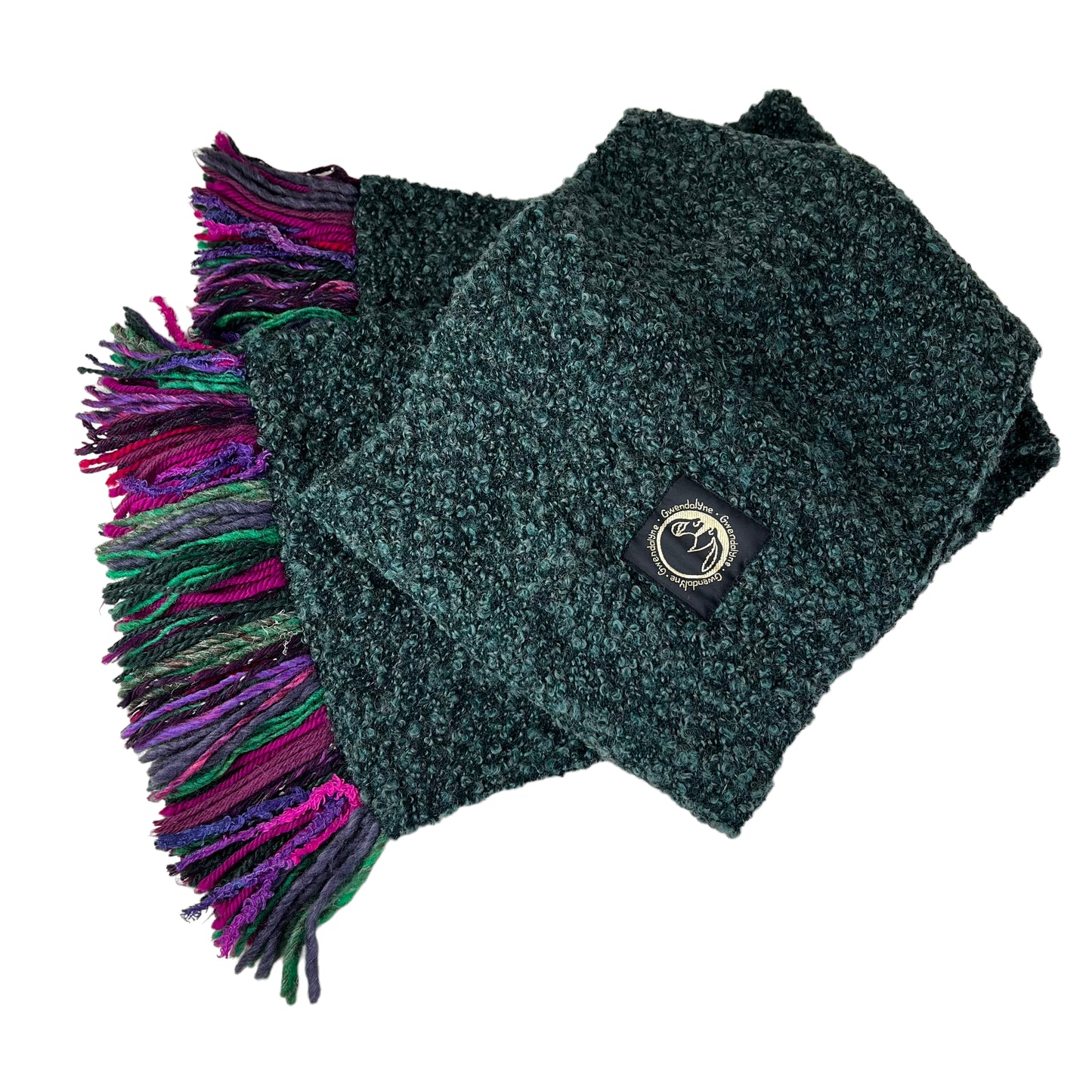 Boucle Double Knit Layer Fringe Scarf Emerald Green 2