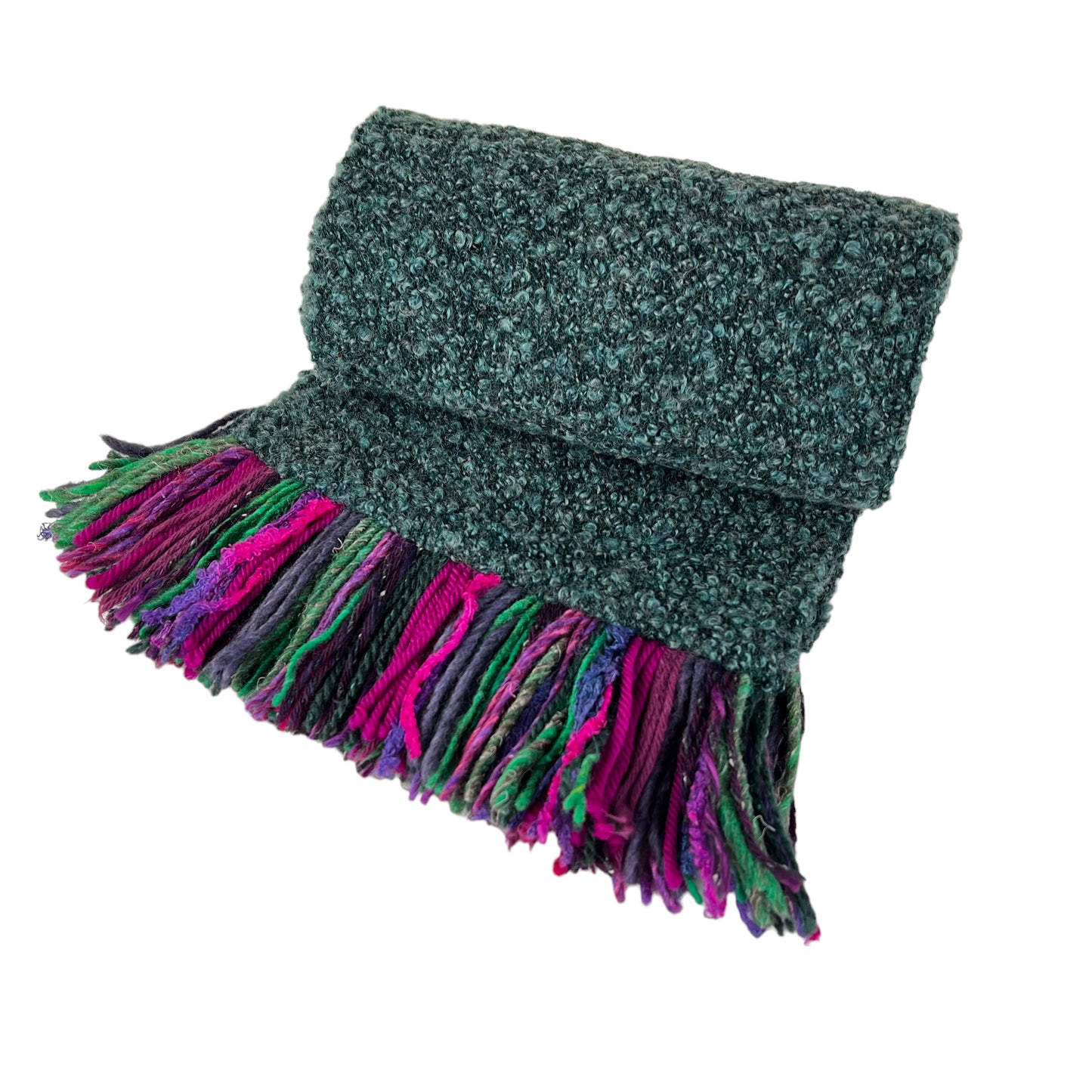 Boucle Double Knit Layer Fringe Scarf Emerald Green 2