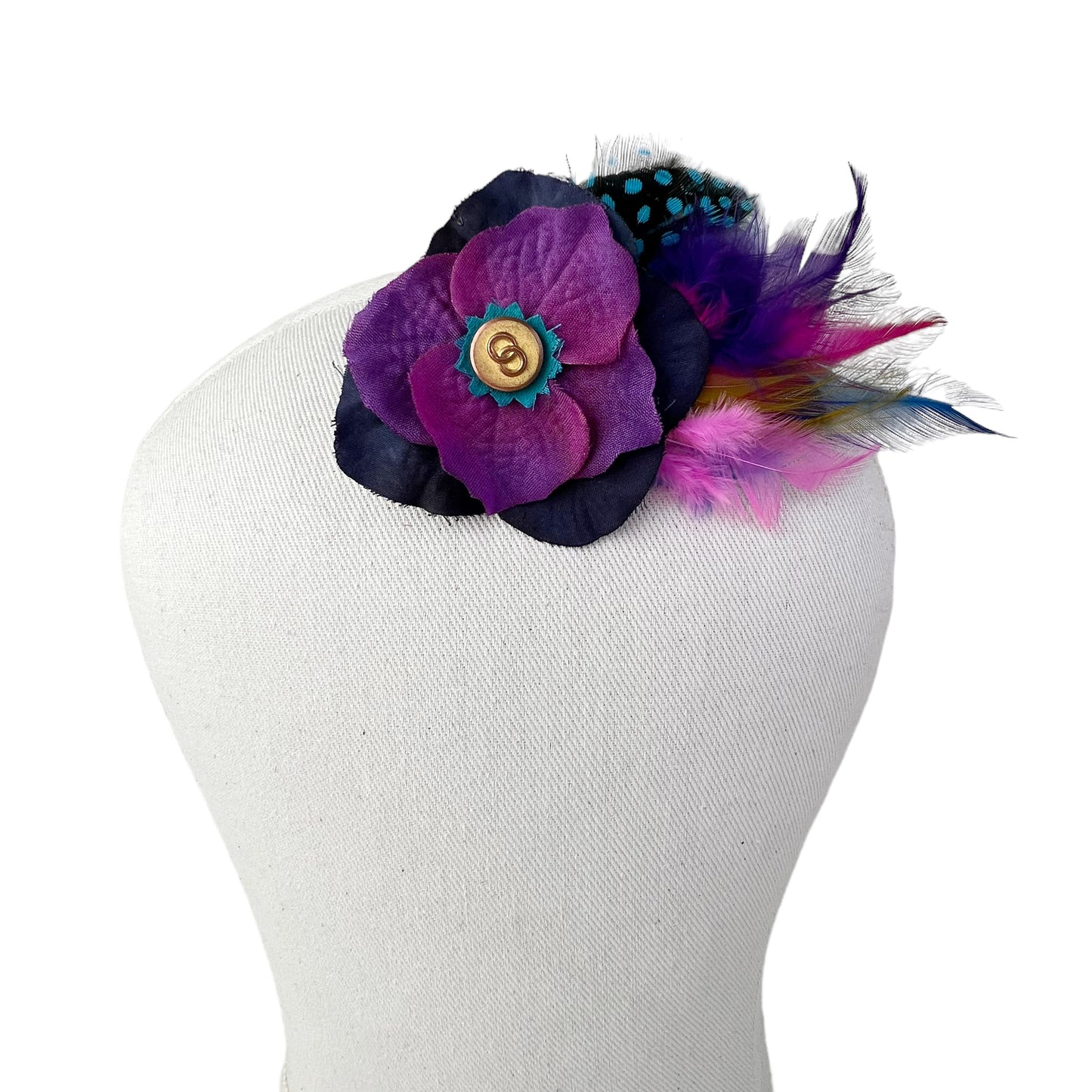 Small Flower Feather Hair Clip Violet Pink