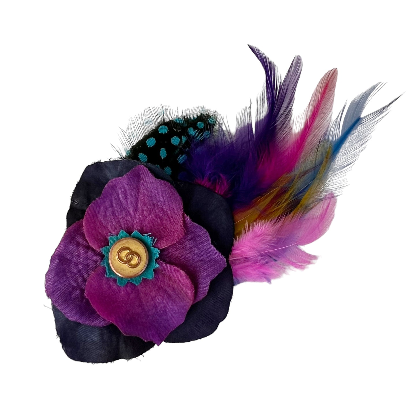 Small Flower Feather Hair Clip Violet Pink