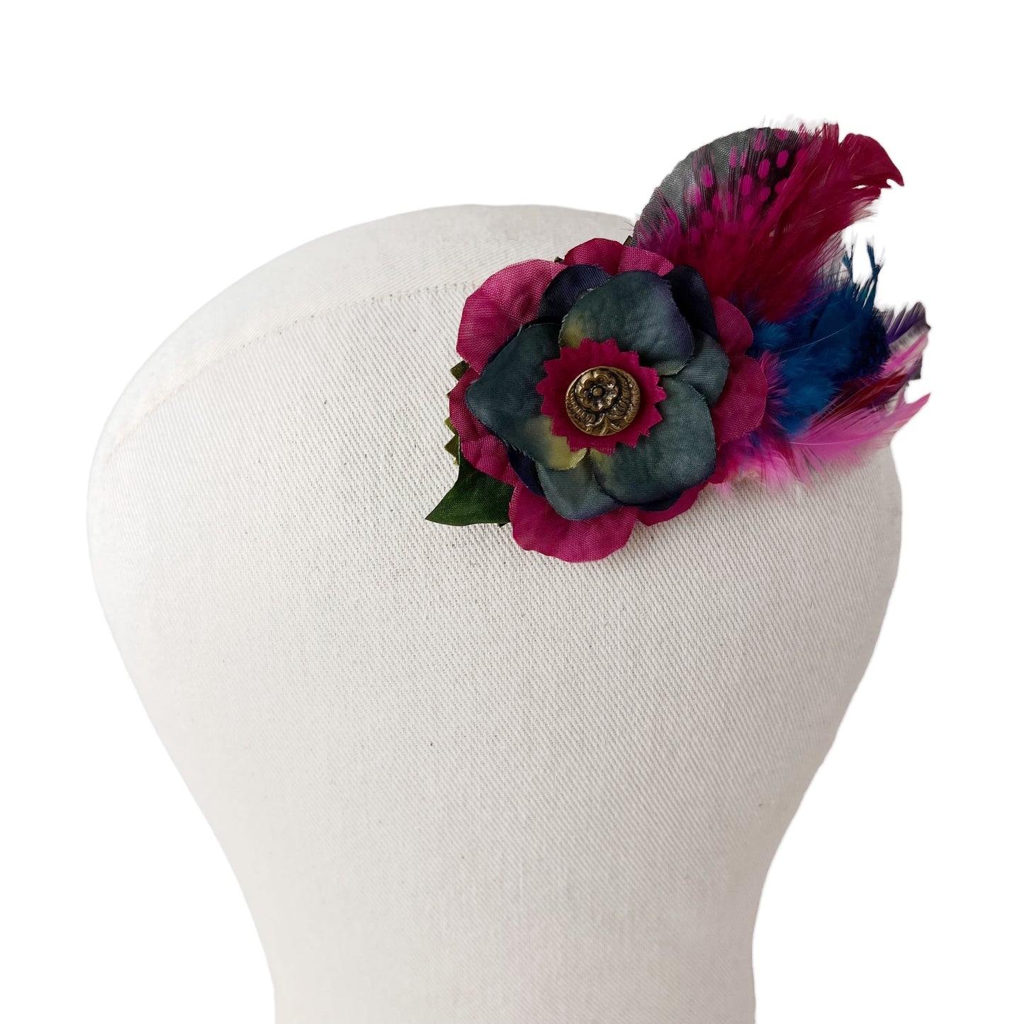 Small Flower Feather Button Hair Clip Pink Blue