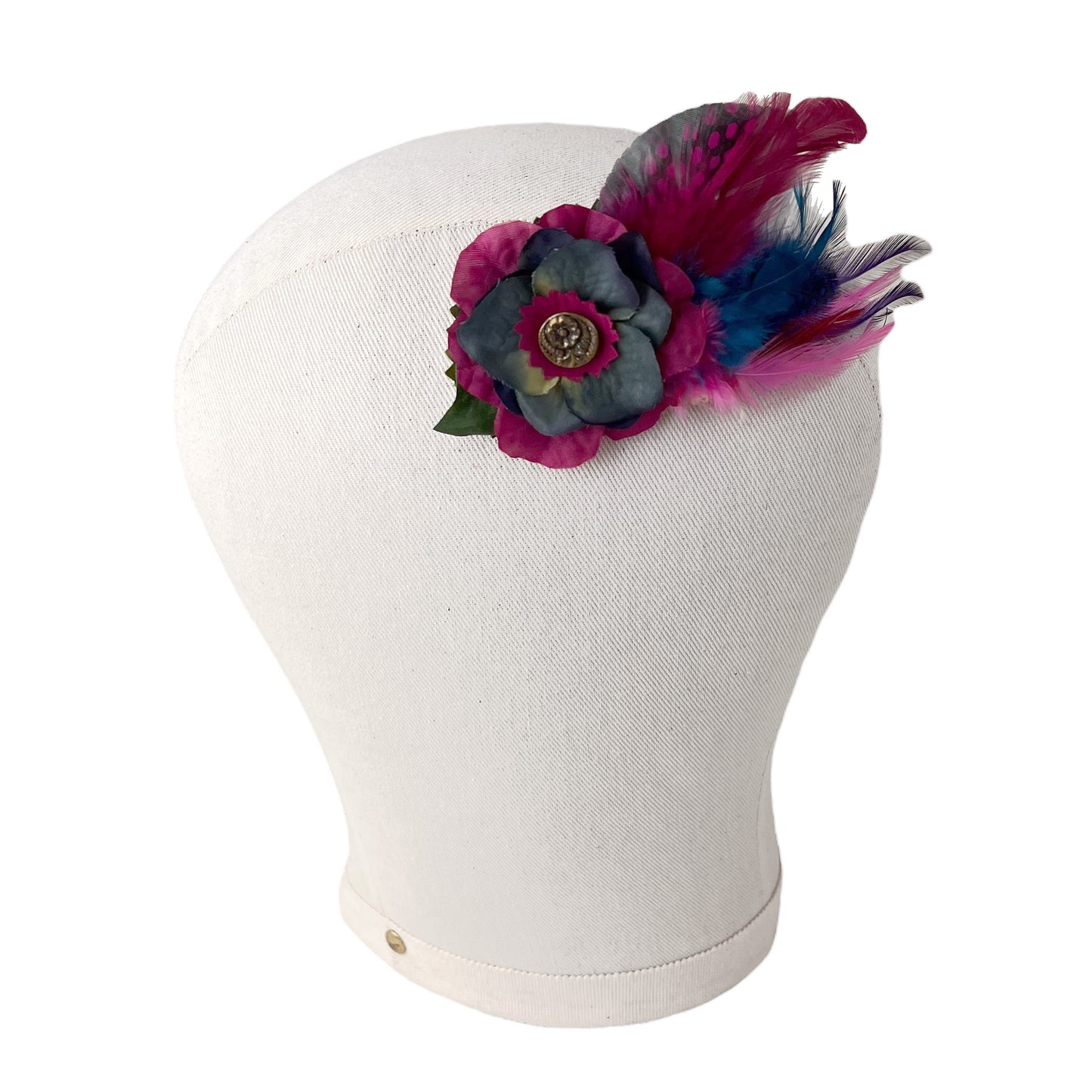 Small Flower Feather Button Hair Clip Pink Blue
