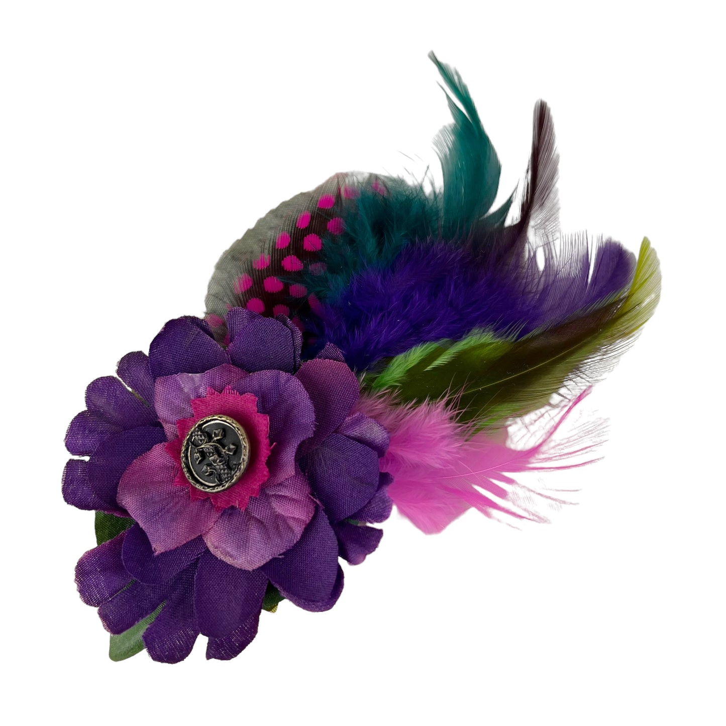 Small Flower Feather Button Hair Clip Pink Purple