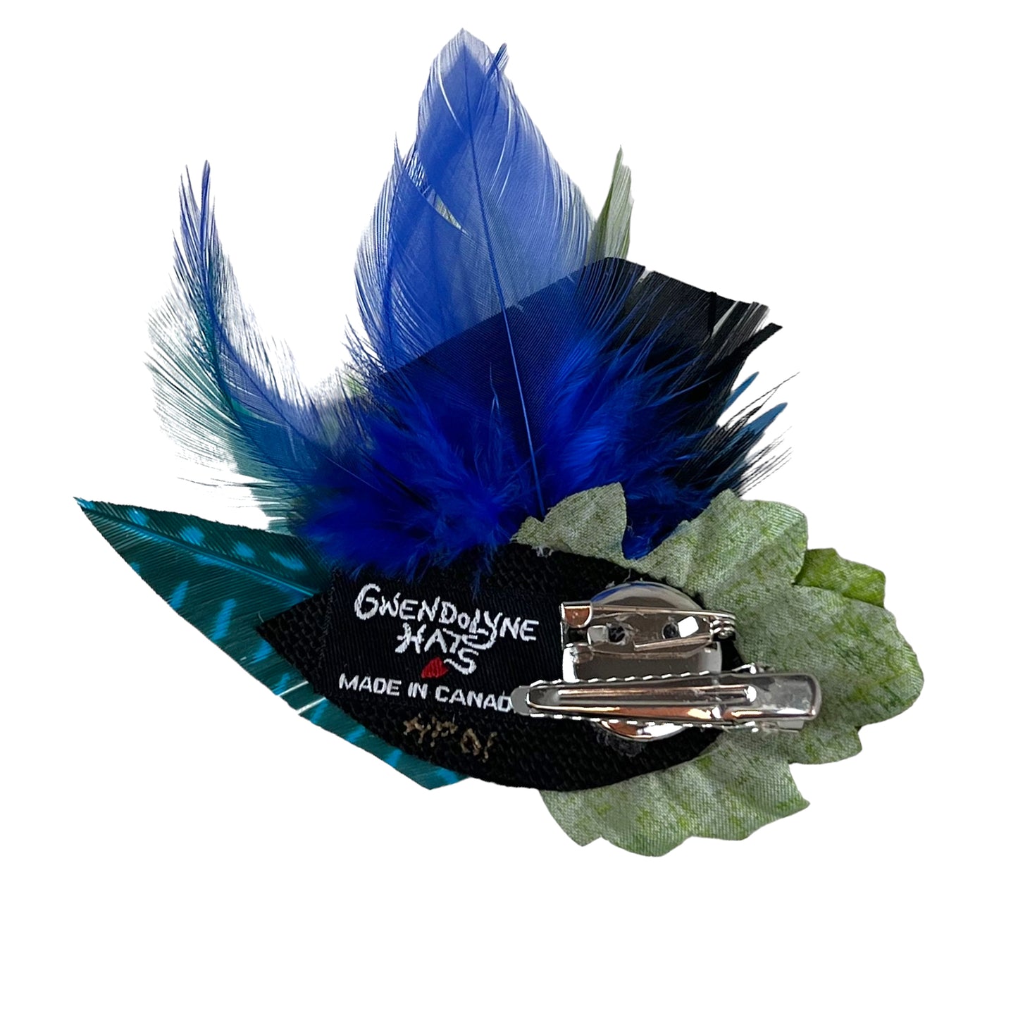 Feather Button Brooch Clip Royal Blue