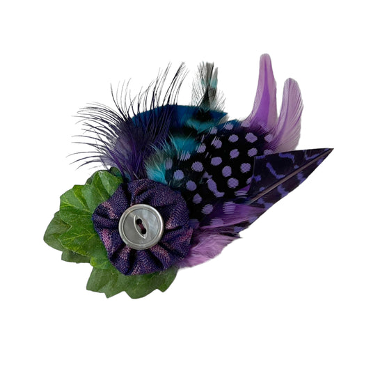 Feather Button Brooch Clip Purple