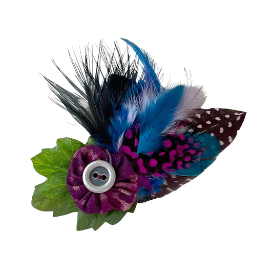Feather Button Brooch Clip Hot Pink Polkadots Blue