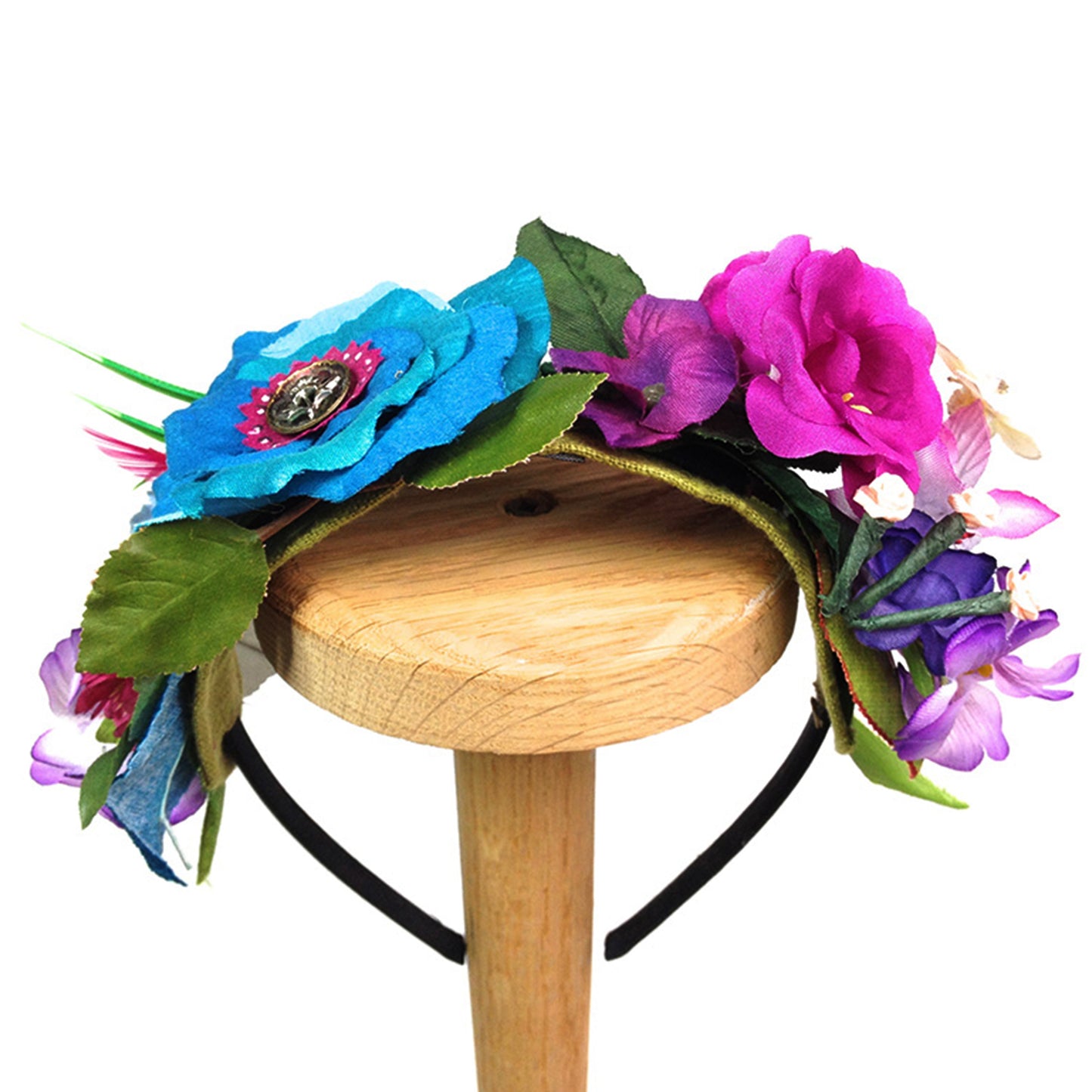 Girls Floral Hairband Turquoise Blue and Hot Pink Rose Tiara