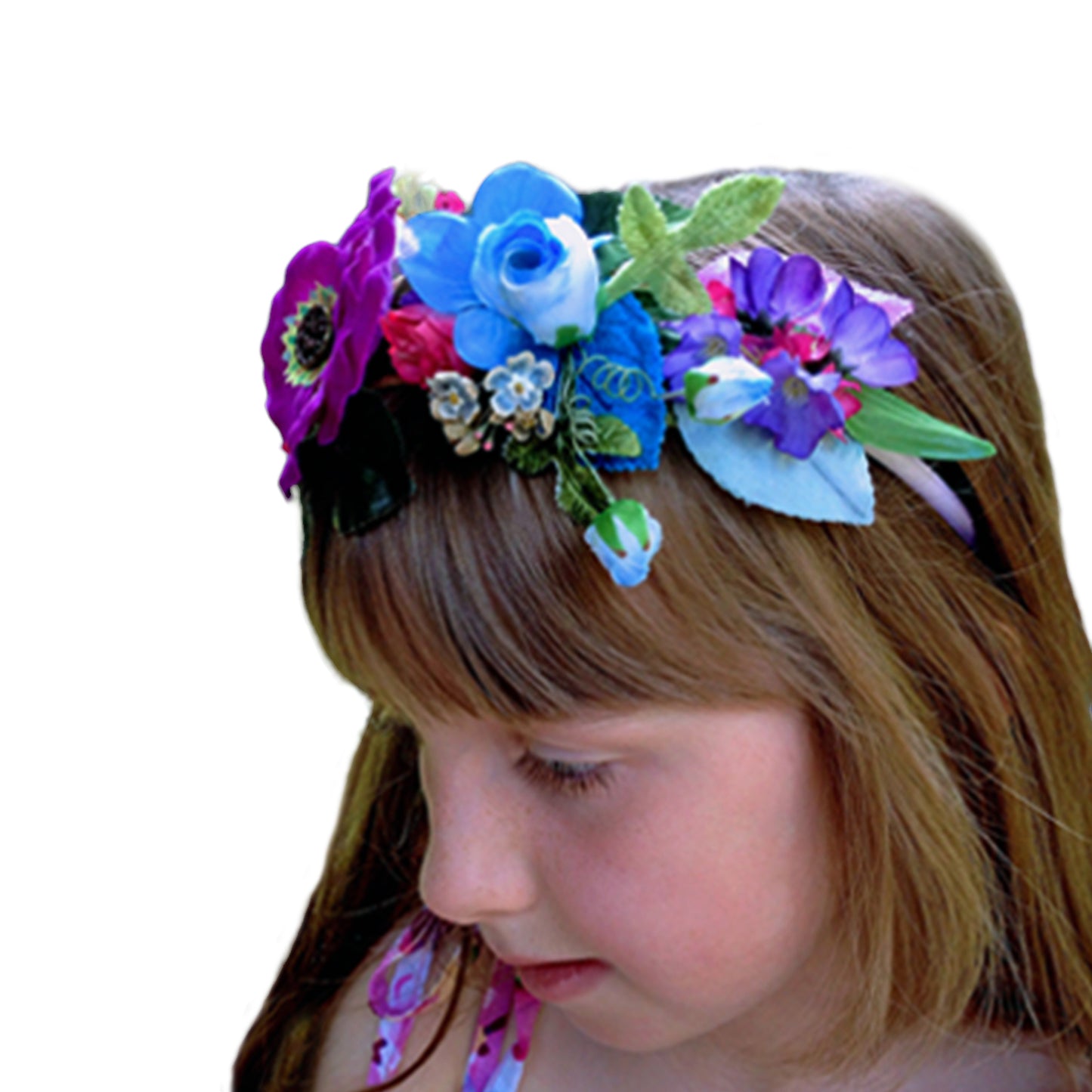 Girls Floral Hairband Fushia Purple Rose