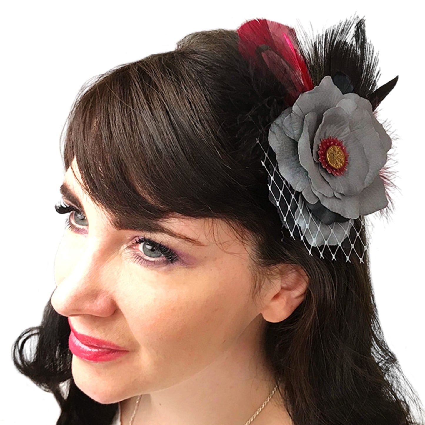 Grey Black Rose Fascinator Clip