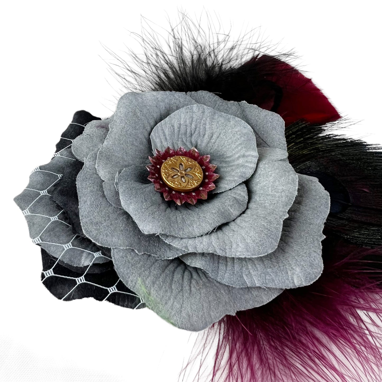 Grey Black Rose Fascinator Clip