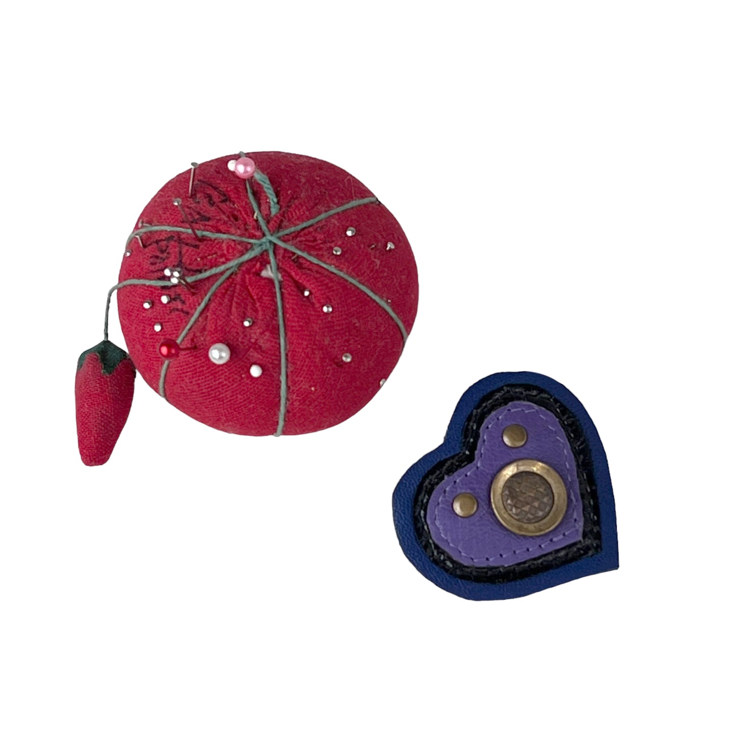 Heart Leather Button Brooch Purple Blue