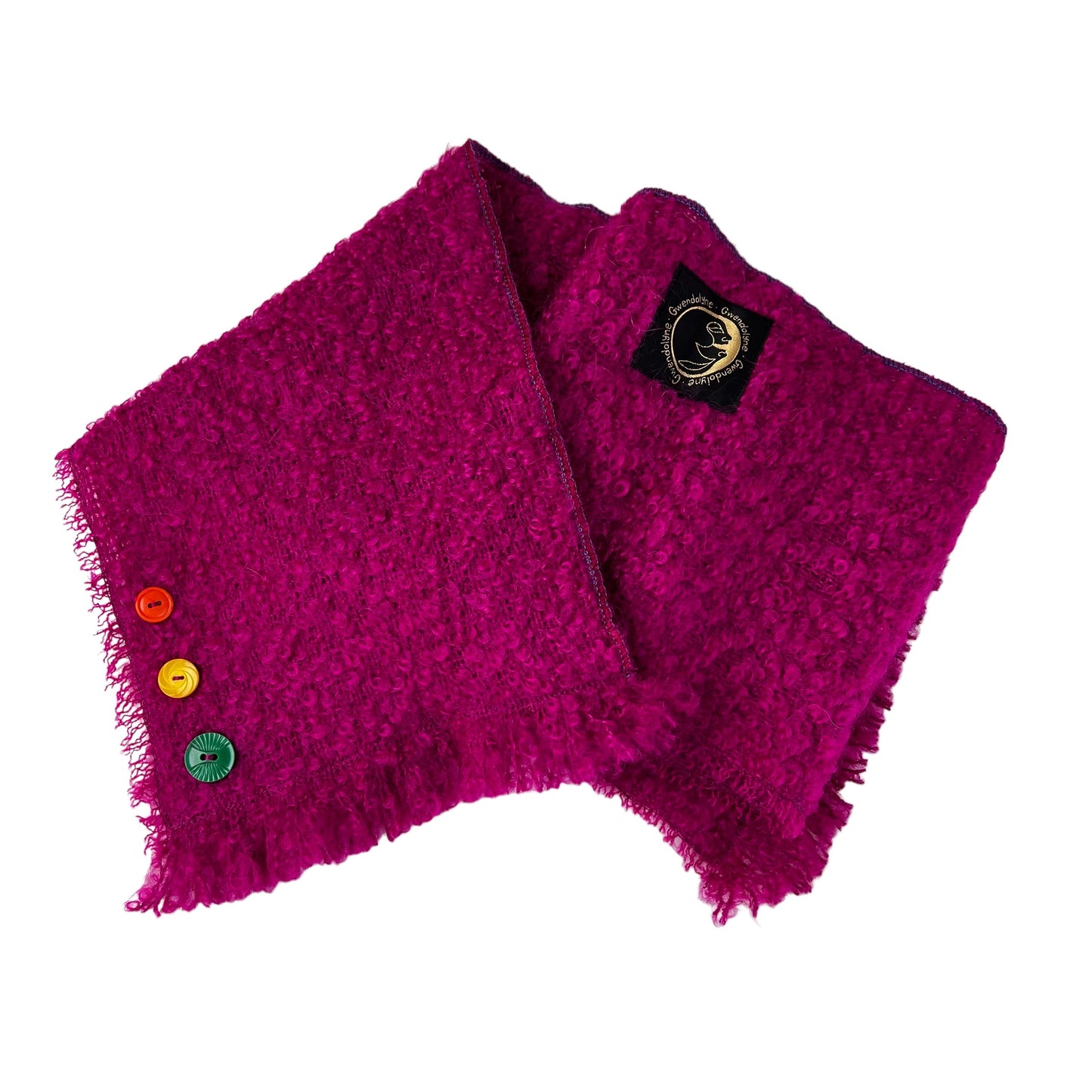 Hot Pink Fushia Boucle Weave Fringe with Buttons Scarf