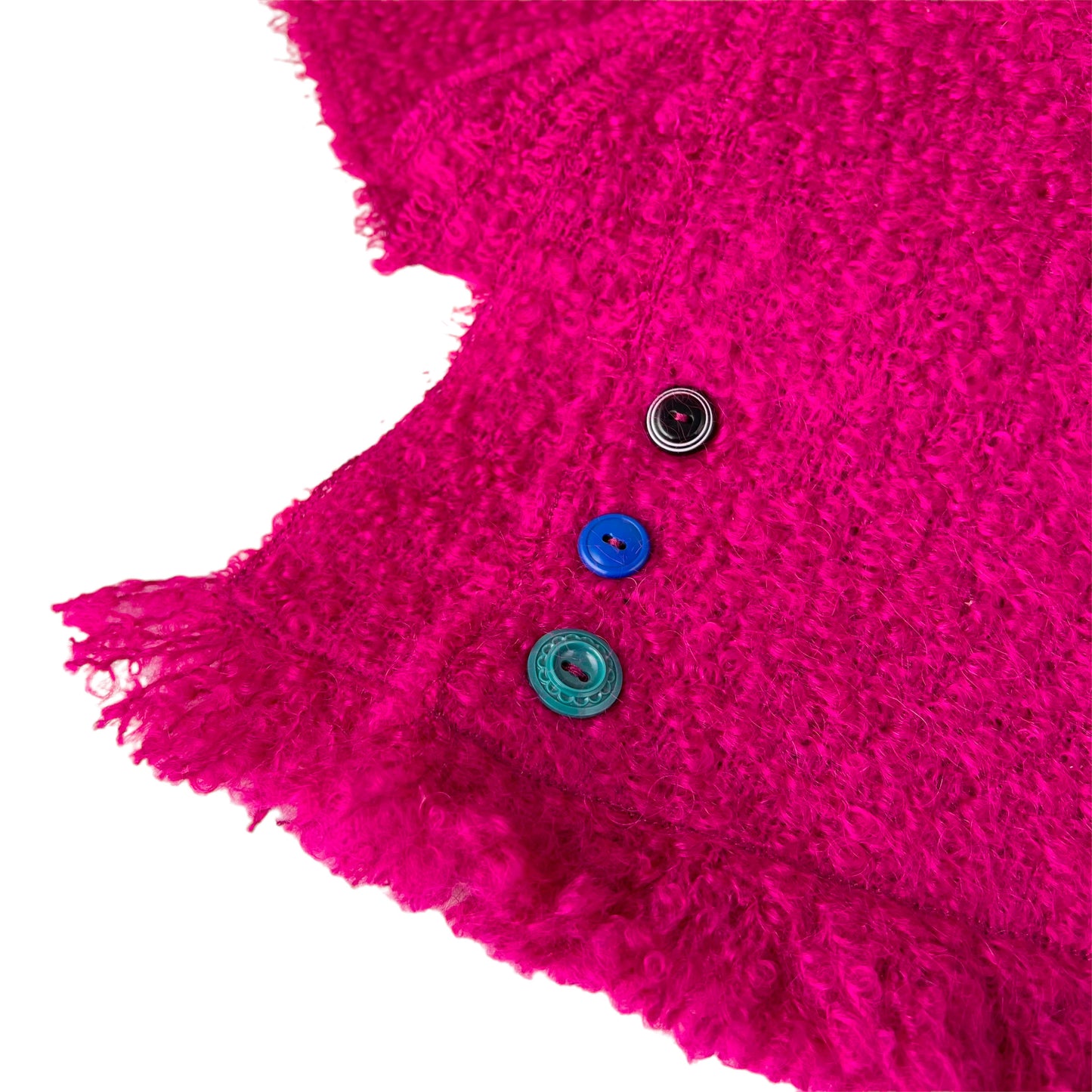 Hot Pink Fushia Boucle Weave Fringe with Buttons Scarf