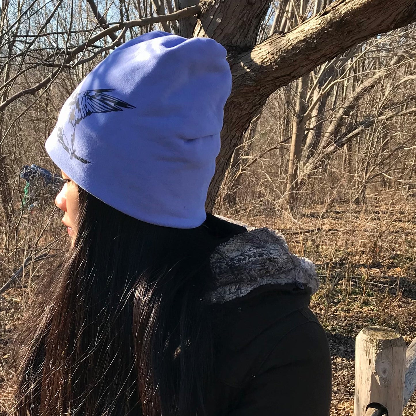 Wings Up Slouchy Bird Toque Hat Periwinkle Blue
