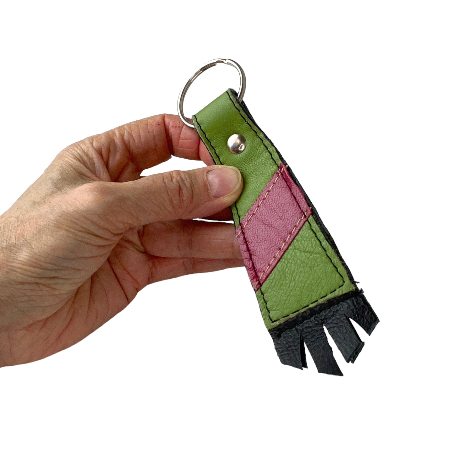 Large Lime Pink Cowhide Key Ring Fob