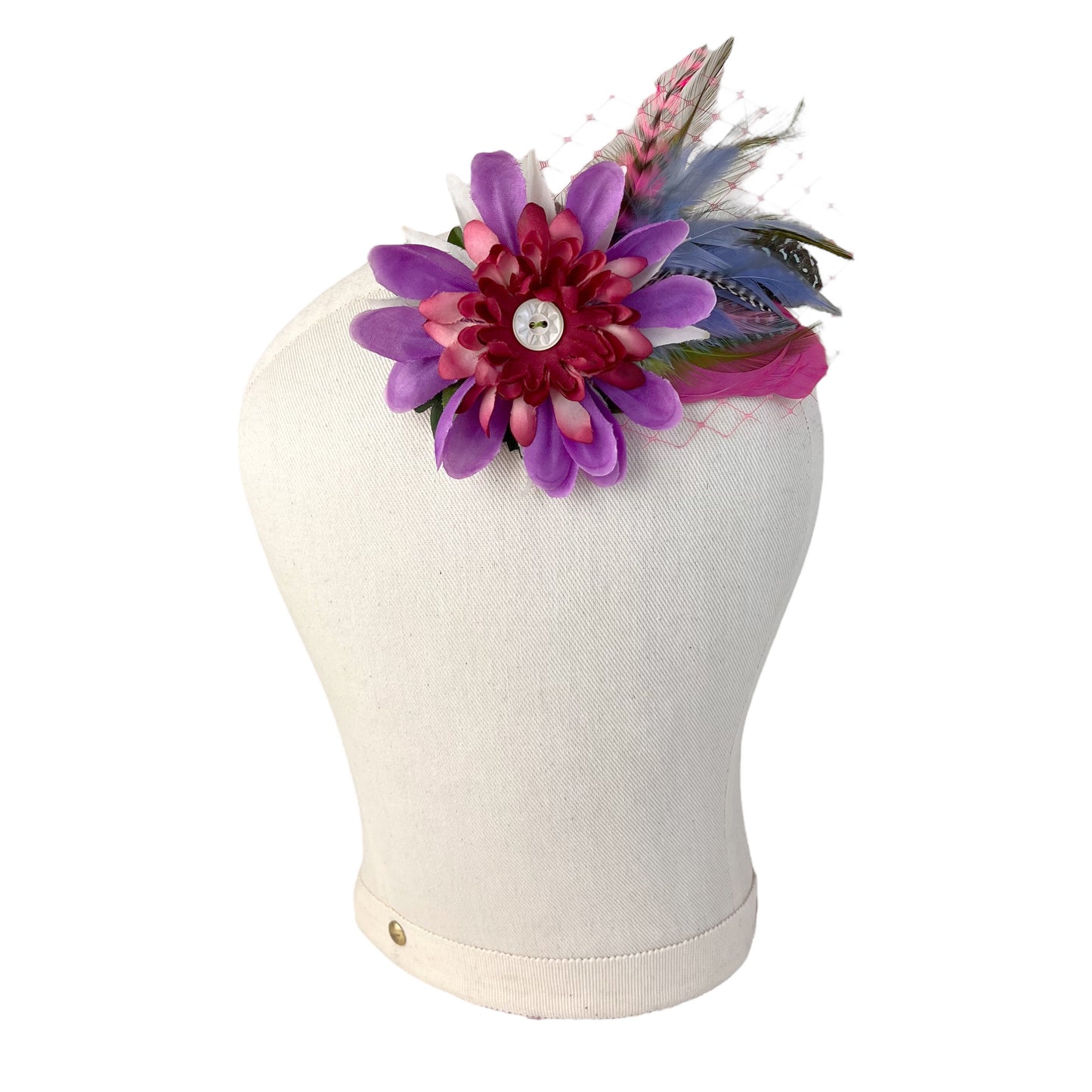 Large Flower Feather Hair Clip Pastel Purple Red