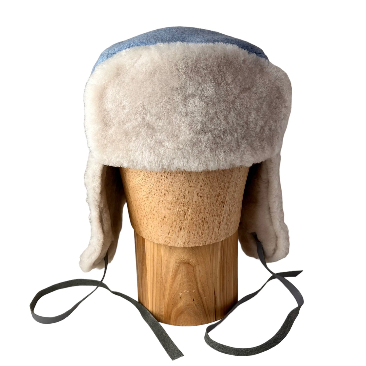 Winter Wave Trapper Helmet Hat Large Baby Blue White Fur