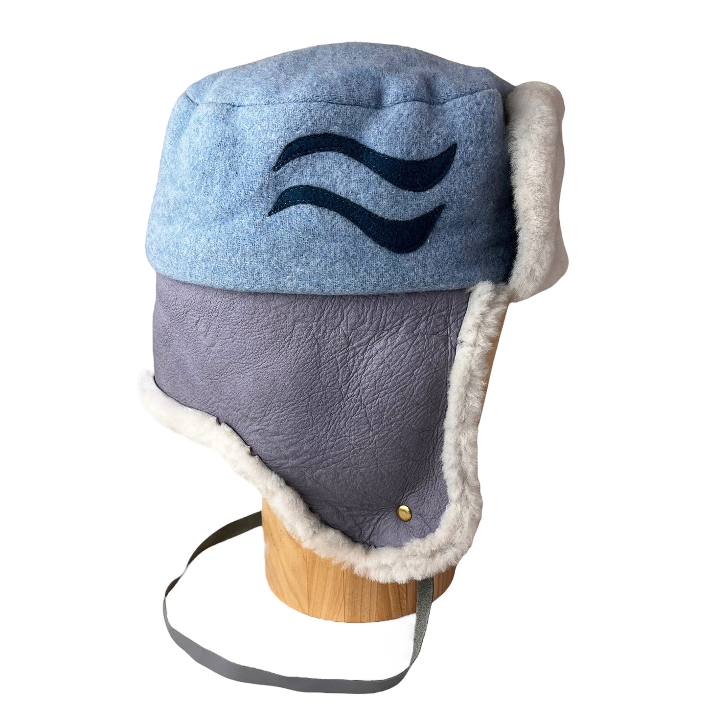 Winter Wave Trapper Helmet Hat Large Baby Blue White Fur