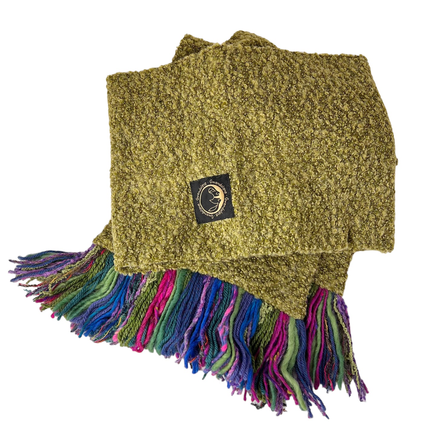 Boucle Double Knit Layer Fringe Scarf Lime 2