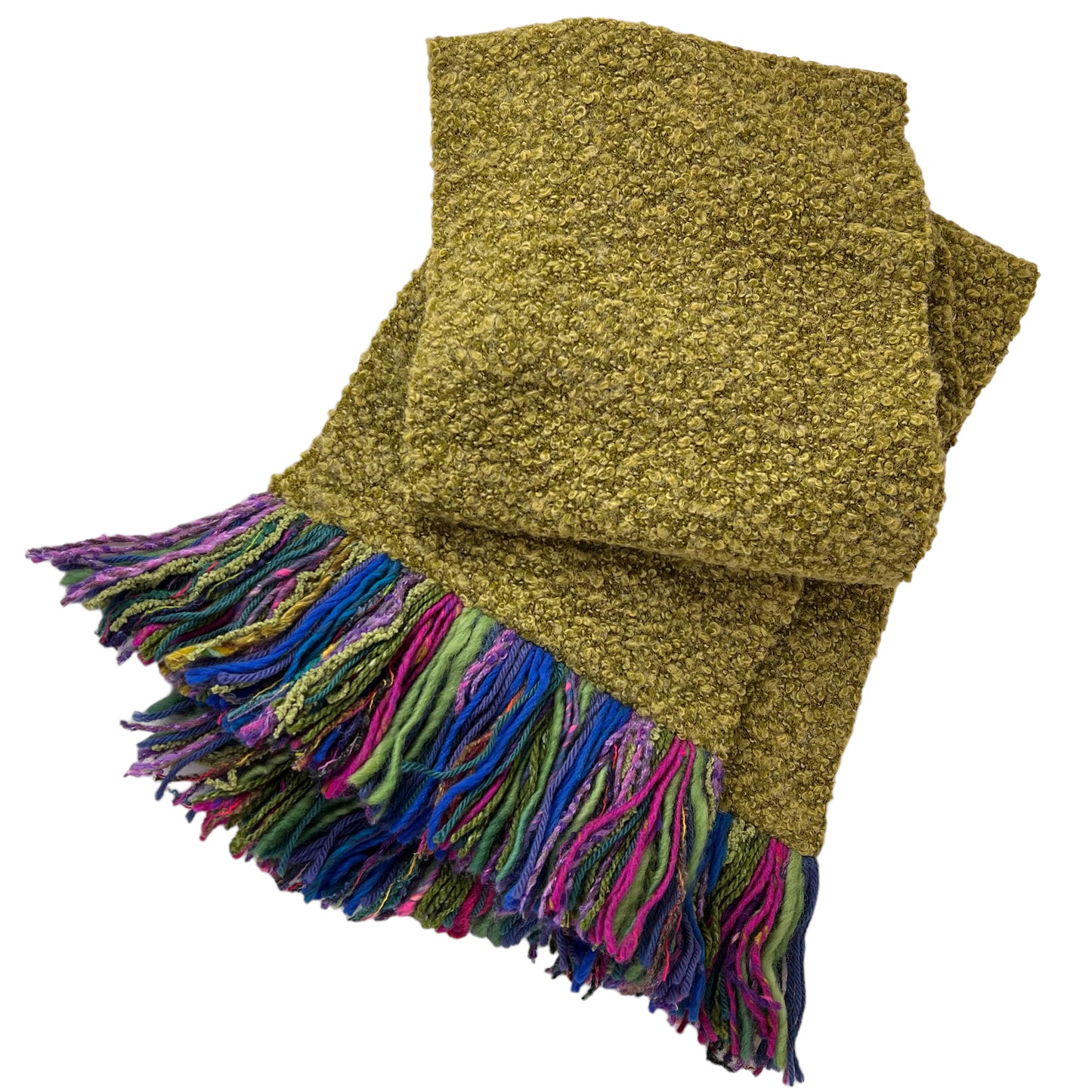 Boucle Double Knit Layer Fringe Scarf Lime 2