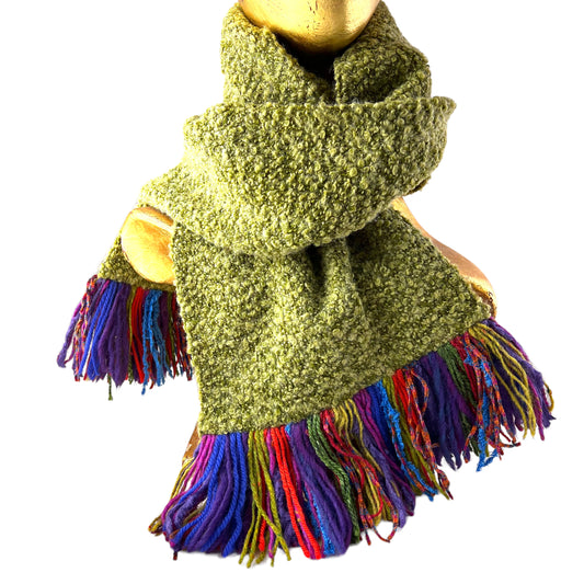 Boucle Double Knit Layer Fringe Scarf Lime 1