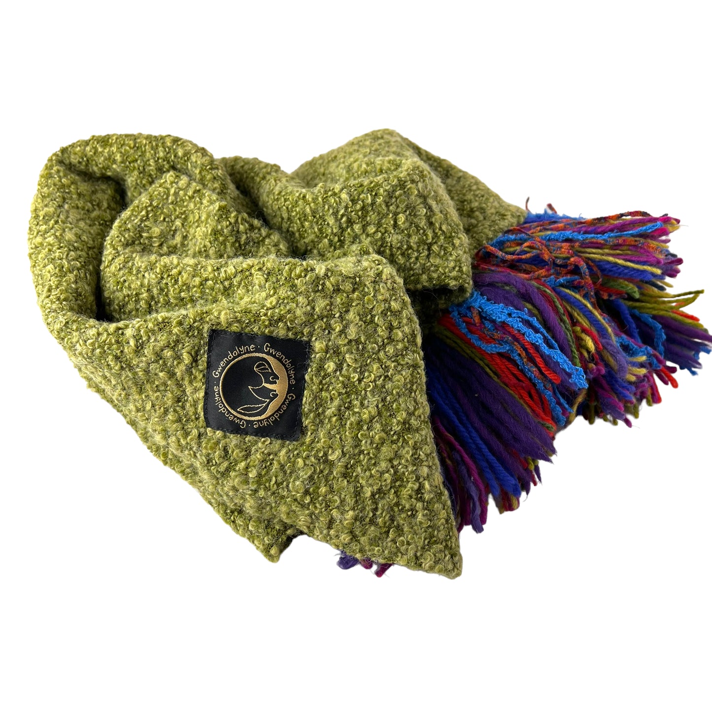 Boucle Double Knit Layer Fringe Scarf Lime 1