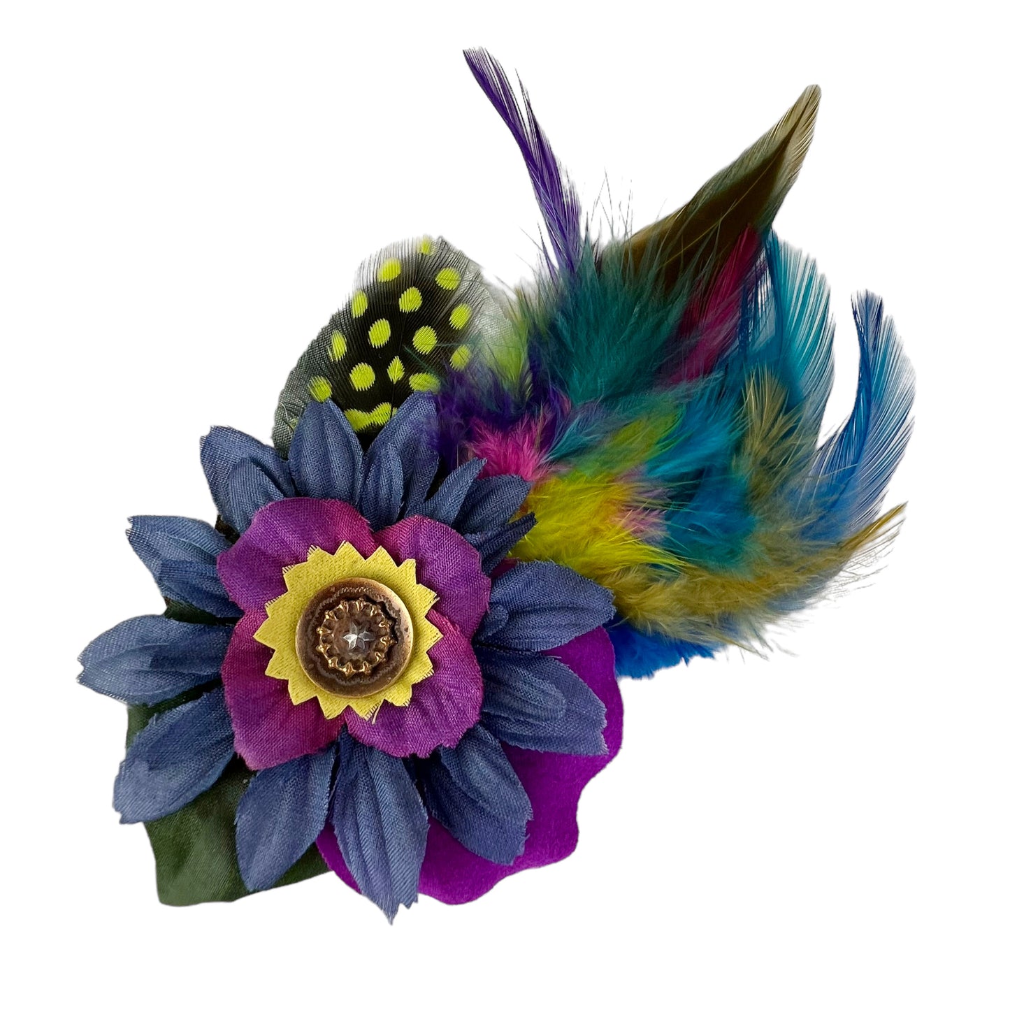 Small Flower Feather Hair Clip Navy Blue Purple Lime