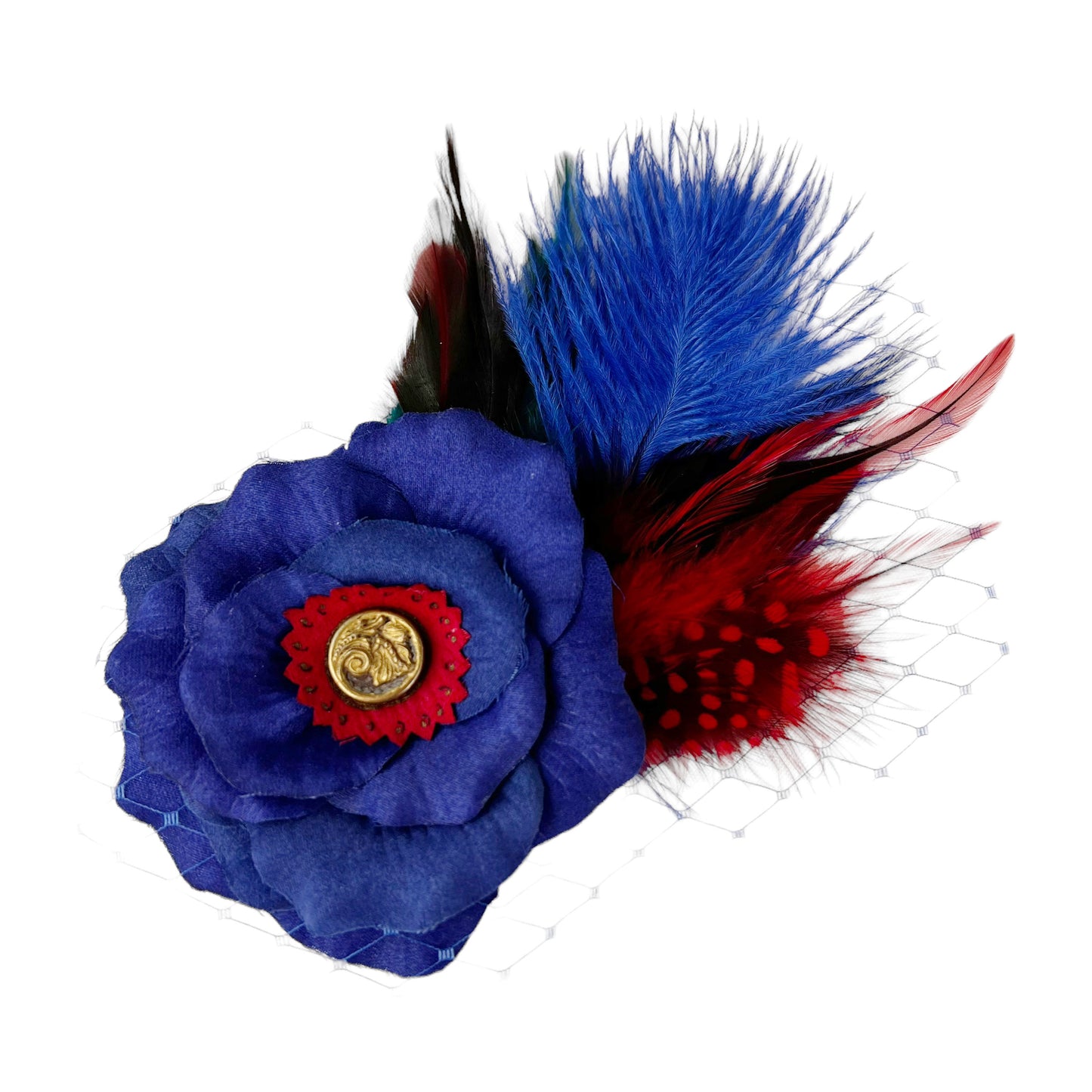 Rose Fascinator Ostrich Feather Hair Clip Navy Blue