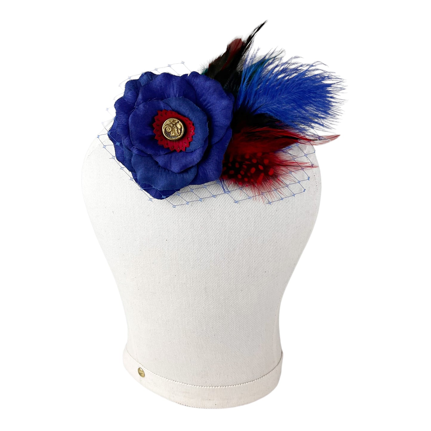 Rose Fascinator Ostrich Feather Hair Clip Navy Blue