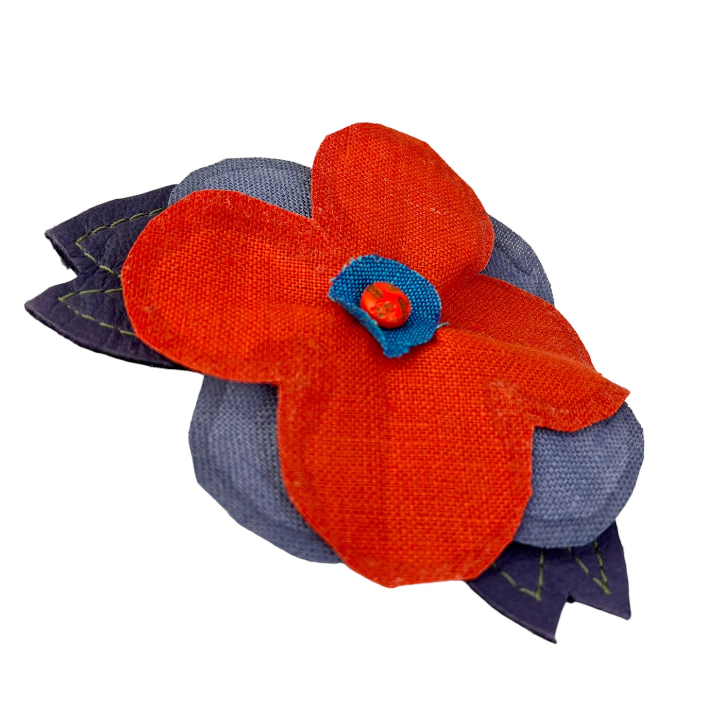 Linen Flower Brooch Pin Orange Purple