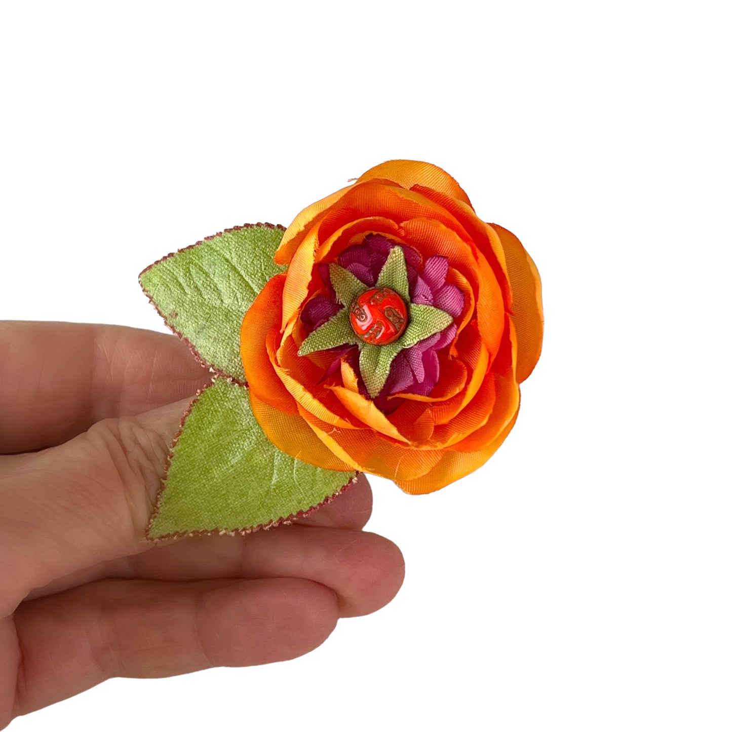 Small Flower Hat Clip Orange Lime