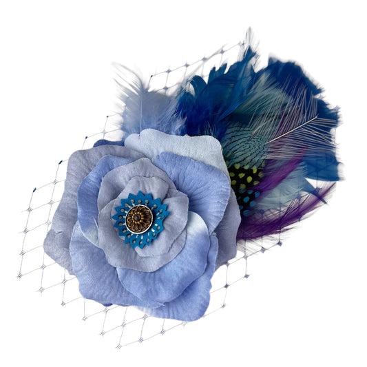 Rose Feather Fascinator Hair Clip Pastel Sky Blue