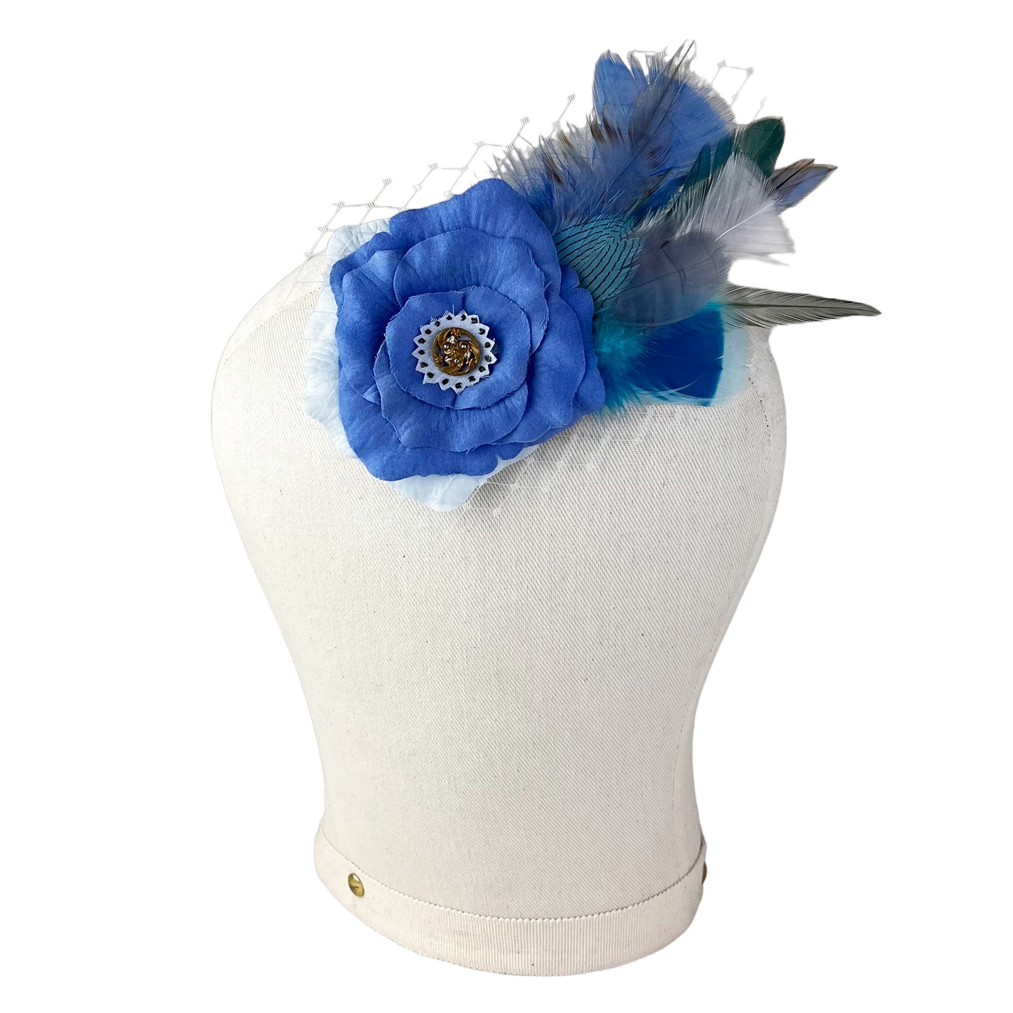 Rose Feather Fascinator Hair Clip Periwinkle Blue