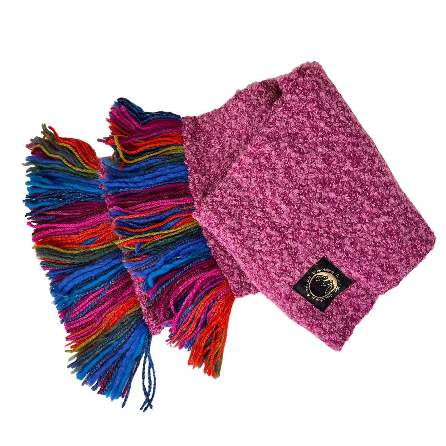 Boucle Double Knit Layer Fringe Scarf Pink
