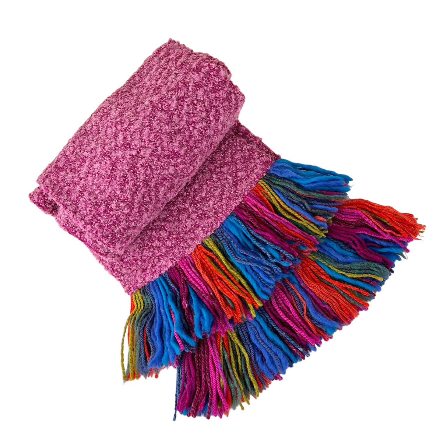 Boucle Double Knit Layer Fringe Scarf Pink