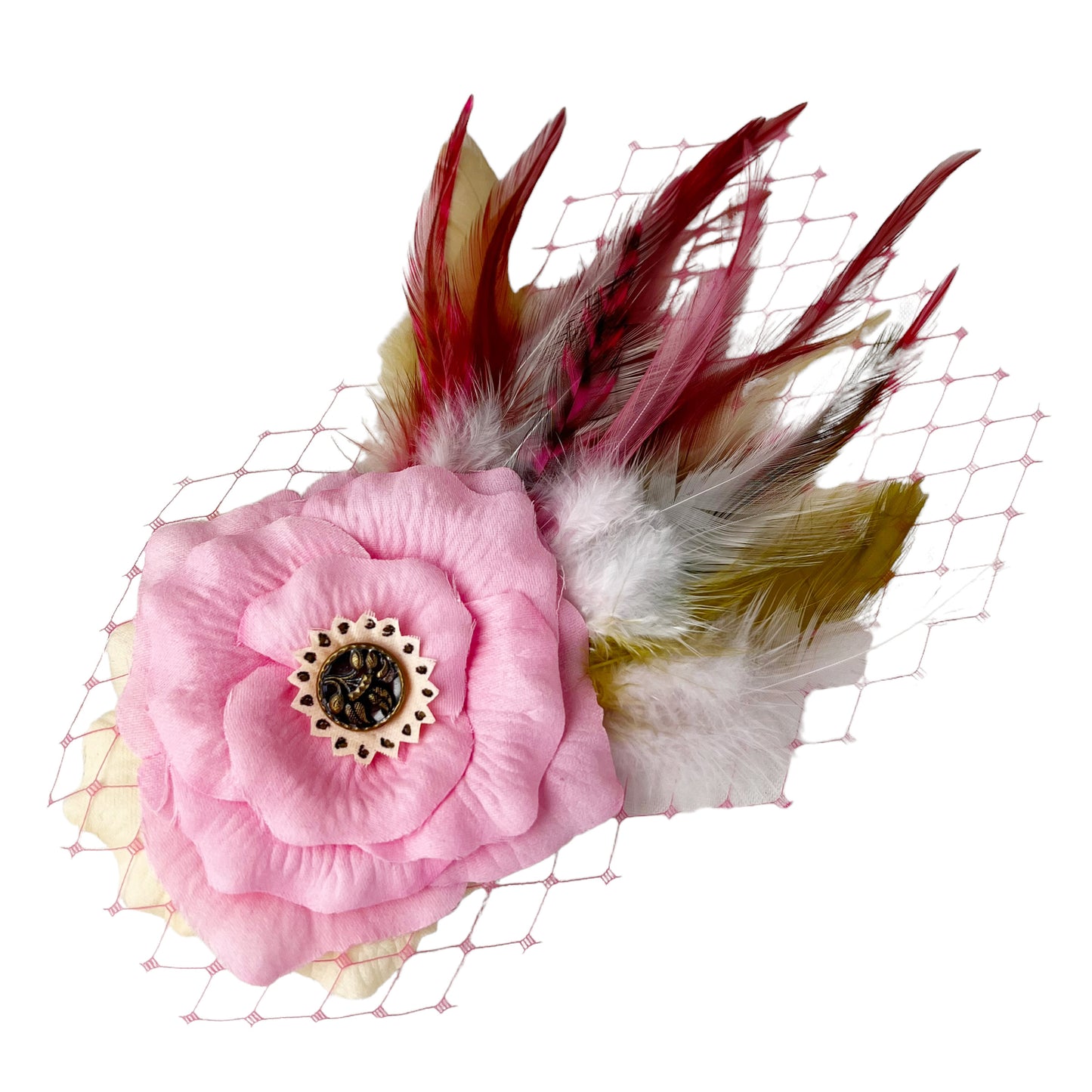Rose Feather Fascinator Hair clip Pastel Pink