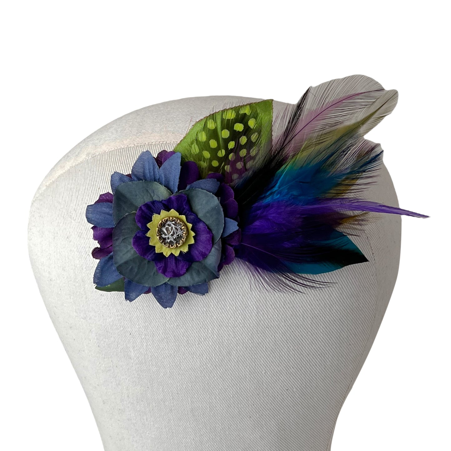 Small Flower Feather Hair Clip Navy Blue Violet Purple