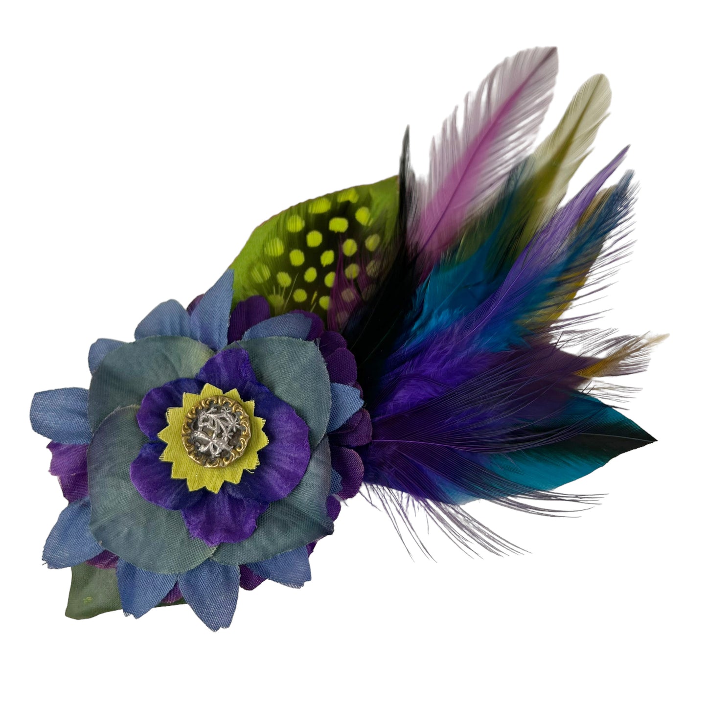 Small Flower Feather Hair Clip Navy Blue Violet Purple