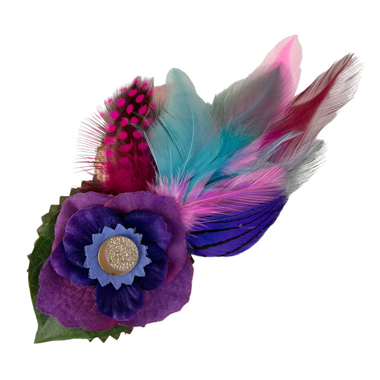 Small Flower Feather Button Hair Clip Purple Pink Light Blue